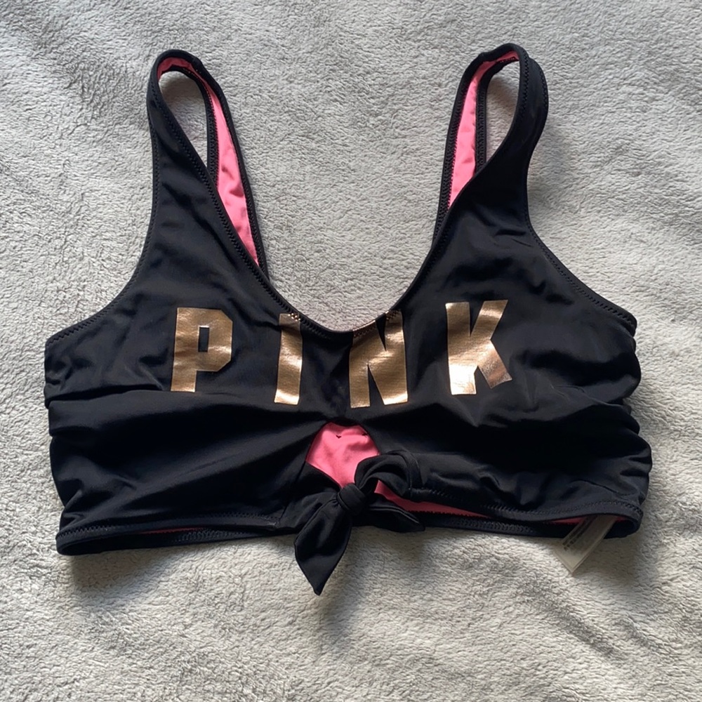 VS Pink black tie front bikini top